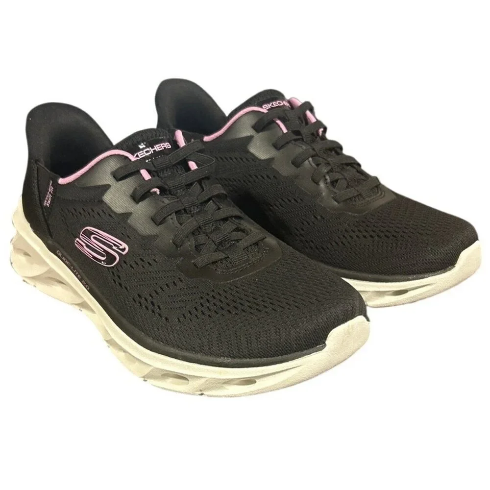Skechers Womens Size 8 Black Pink Mesh Hands Free Slide On Swift Fit Shoes